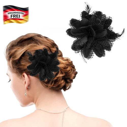 Blumen haarspange mit feder - blumen-haarspange,